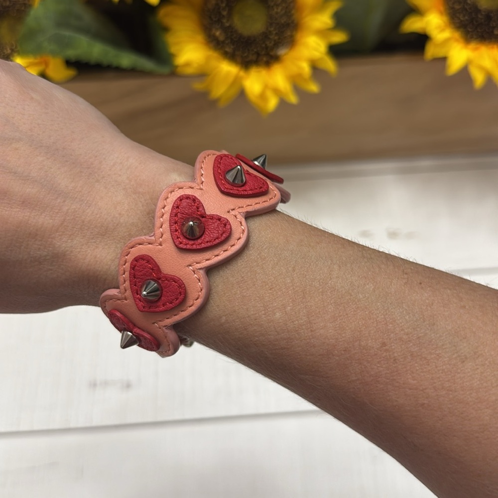 Fendi Pink Studded Heart Leather Bracelet
